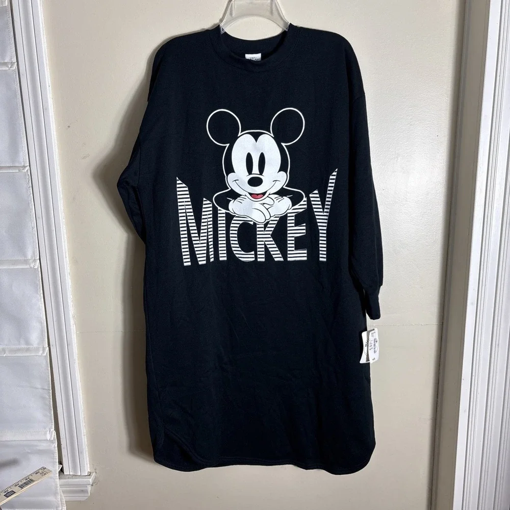 Disney‎ Mickey Mouse Logo Acrylic Long Sleeve Sleep Shirt Women's Size Large NWT